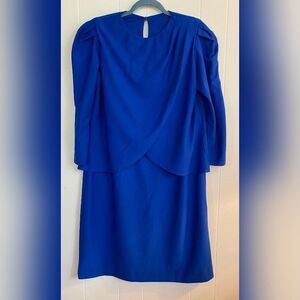 Lady Carol Dress Women’s Large Blue Draped Midi Vintage Party Wedding